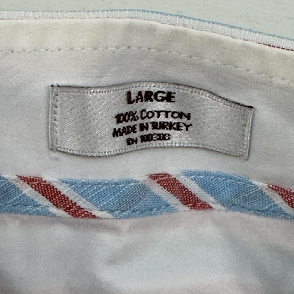 Peter Millar Striped Shirt Large Men Spread Collar Red Blue Turkey Cotton - Picture 6 of 8